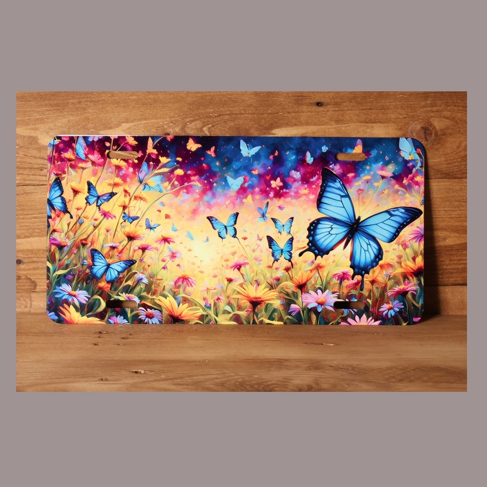 Butterflies over a field of wildflowers nature Aluminum CAR License Plate